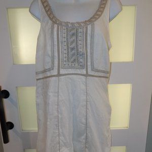 Free People Ivory Tan Seam Embroidered Crochet Trim Cotton Dress Size 10 NWOT